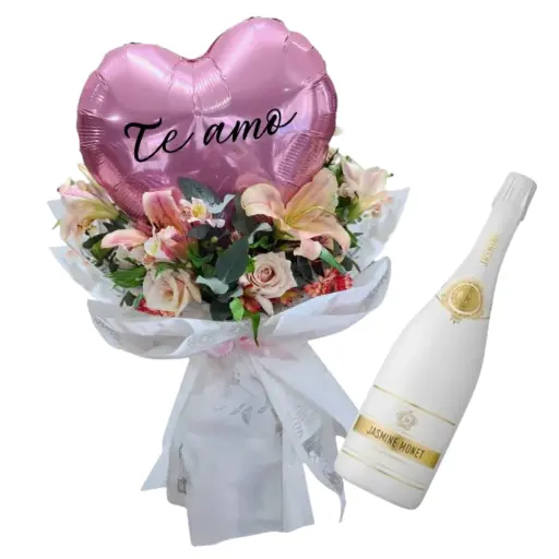 Ramo de flores de estacion con globo y jasmine white blanc